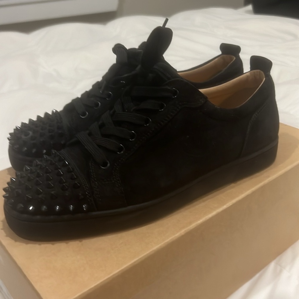Christian Louboutin Louis Junior Spikes Flat Veau Velour Black